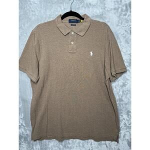 Polo Ralph Lauren Polo Shirt Men XL Tan Beige Classic Fit Pique Cotton Preppy